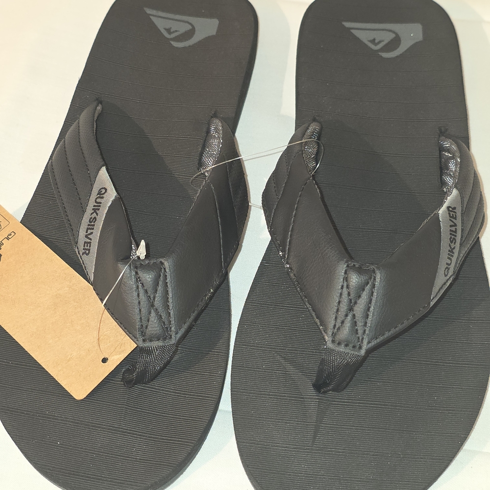 New Quiksilver Black Flip-Flops, Sz 12
